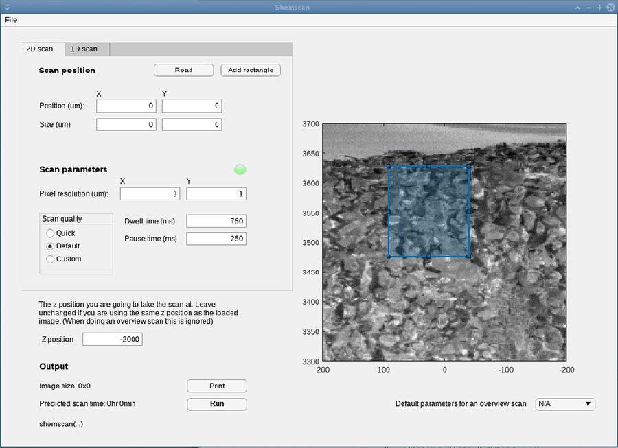 Screenshot of the control software user interface.