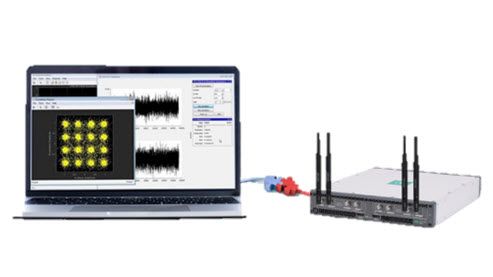 광대역 무선 통신 시스템의 테스트 방법과 스펙트럼 모니터링의 수행 방법을 보여주는 MATLAB 및 USRP X410 환경.