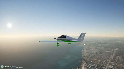 Visualization of aircraft in Unreal Engine executable window with Cesium at preset view 4.