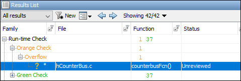 A snapshot of the Results List pane showing the orange overflow check.