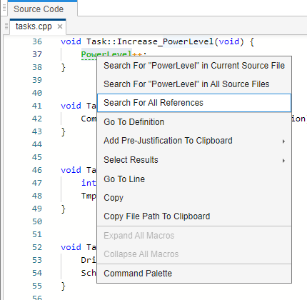 Source code navigation menu