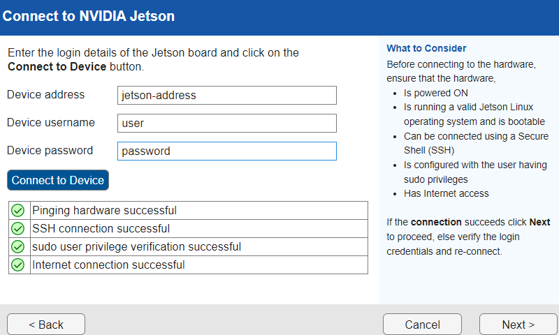 Hardware Setup tool showing a successful connection