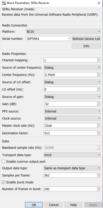 SDRu receiver block mask