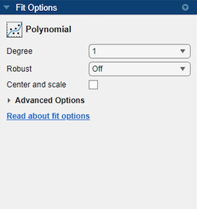 Fit Options pane for curve data polynomial fit