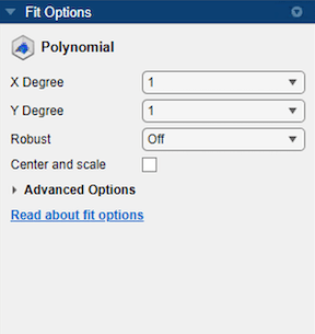 Fit Options pane for surface data polynomial fit