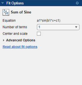 Fit Options pane for Sum of Sine fit