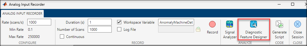 Select Diagnostic Feature Designer.