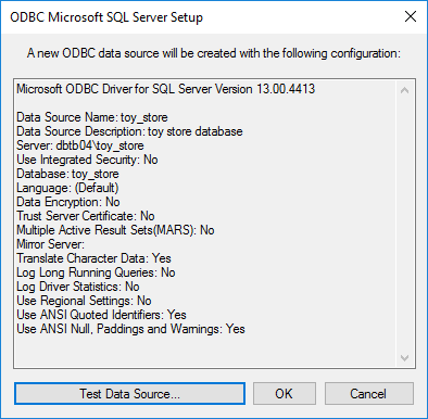 ODBC Microsoft SQL Server Setup dialog box