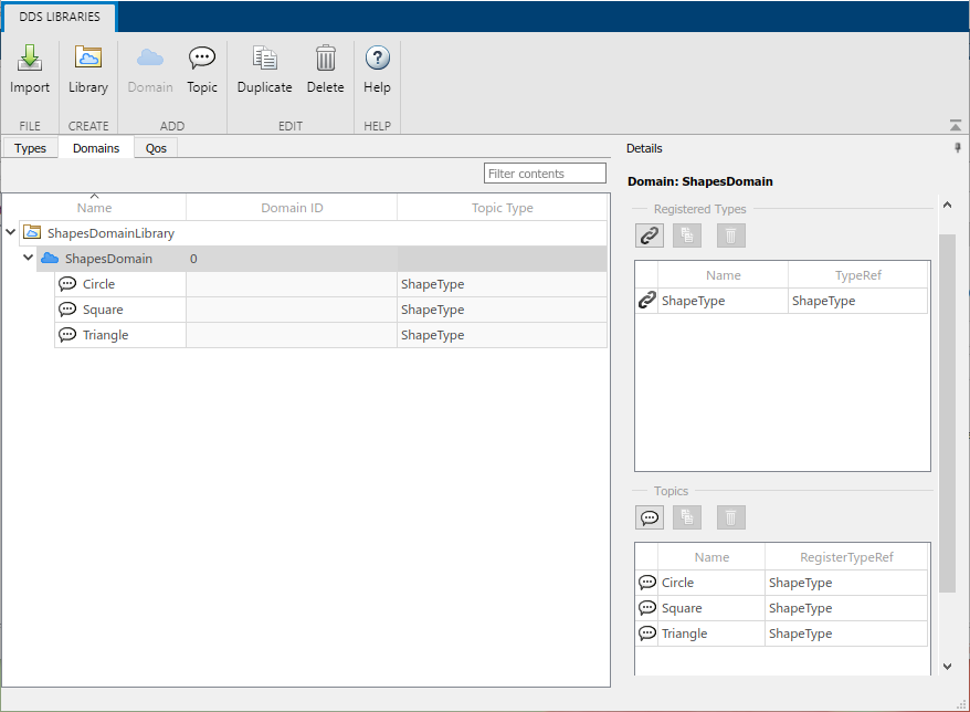 Display of Domains tab in DDS Dictionary.