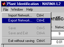 Screenshot showing Export Network option under File menu