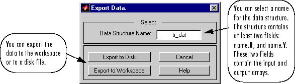 Screenshot of Export Data dialogue box