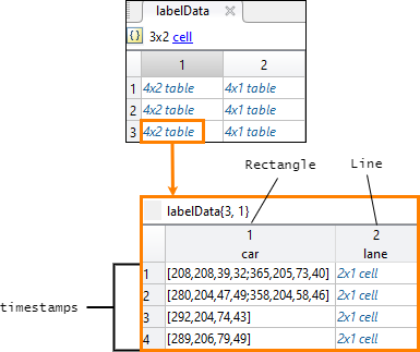 Label data table for video signal in labelData cell array