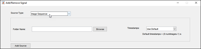 Add/Remove Signal dialog box with Source Type set to Image Sequence