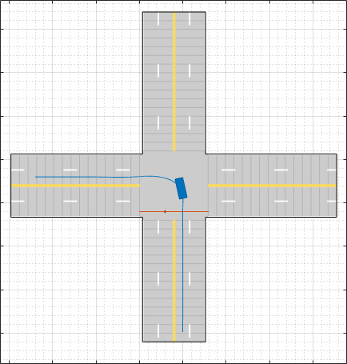 Vehicle turning left at an intersection as a pedestrian crosses the road from left to right