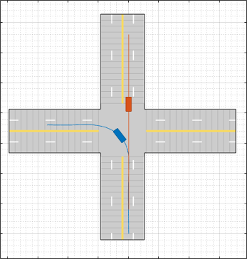 Vehicle turning left at an intersection as another vehicle travels straight