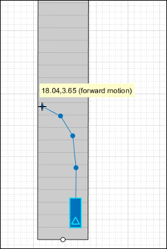 The trajectory for the first point of the three-point turn.