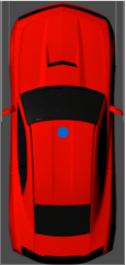 3D simulation vehicle in red with origin at the geometric center of the vehicle