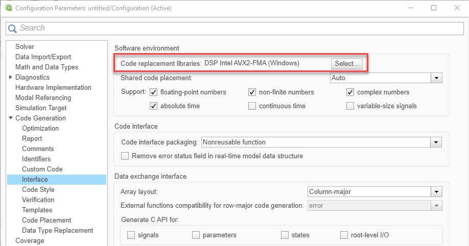 Click on the Select button for the Code replacement libraries and choose the appropriate CRL.