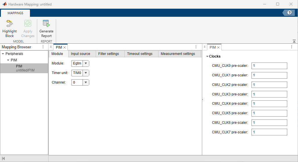 PIM peripheral configuration in Hardware Mapping Tool