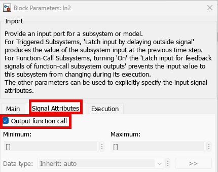 Inport block parameter settings