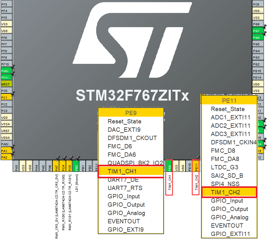 Pin map configuration for PWM resource in STM32 CubeMX configuration software