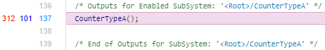 Highlighted function call site for CounterTypeA function.