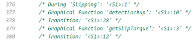 Generated code comments describing elements in the model.