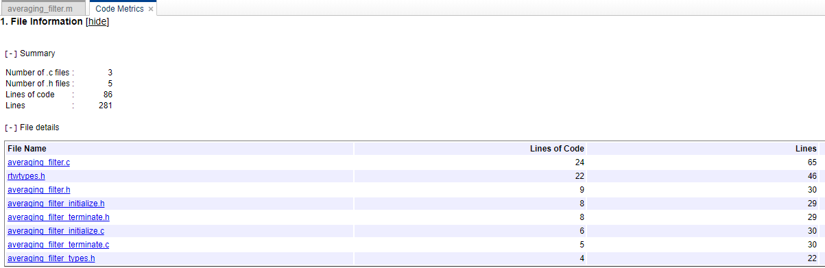 File Information section of the Static Code Metrics report.