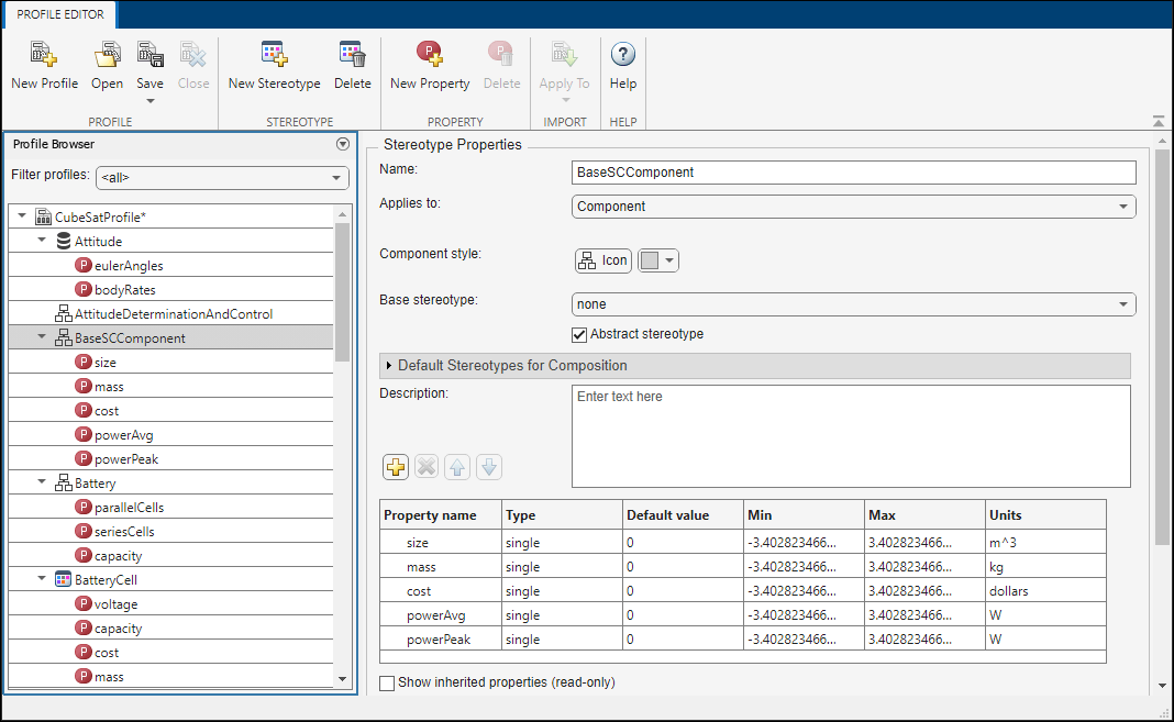 Profile Editor with CubSatProfile open