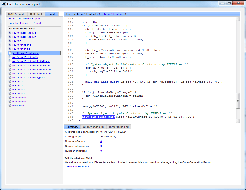 Verify FIR Filter on ARM Cortex-A Processor in MATLAB