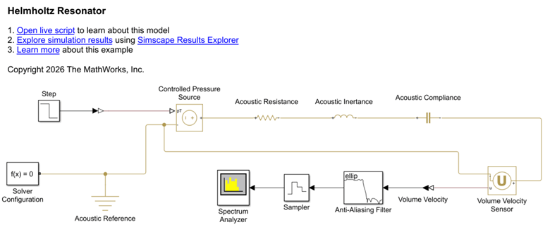Model a Helmholtz Resonator in
        Simscape Acoustics