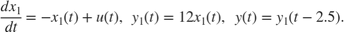 $$ {dx_1 \over dt} = - x_1(t) + u(t) , \;\; y_1(t) = 12 x_1(t) , \;\;
y(t) = y_1(t-2.5) . $$