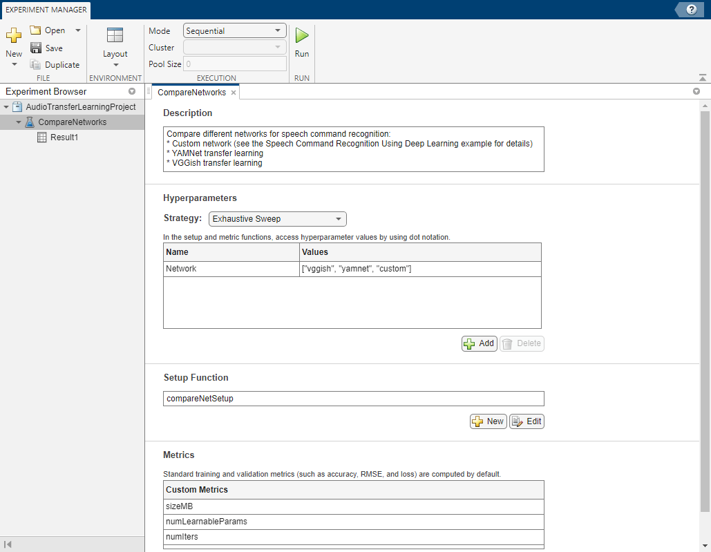 Audio Transfer Learning Using Experiment Manager