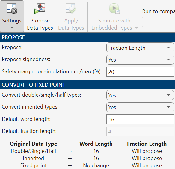 View of the Settings drop-down menu.