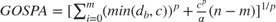 $GOSPA = [\sum_{i=0}^{m}(min(d_{b},c))^{p} + \frac{c^{p}}{\alpha} (n-m)]^{1/p}$