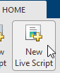 New Live Script button on the Home tab