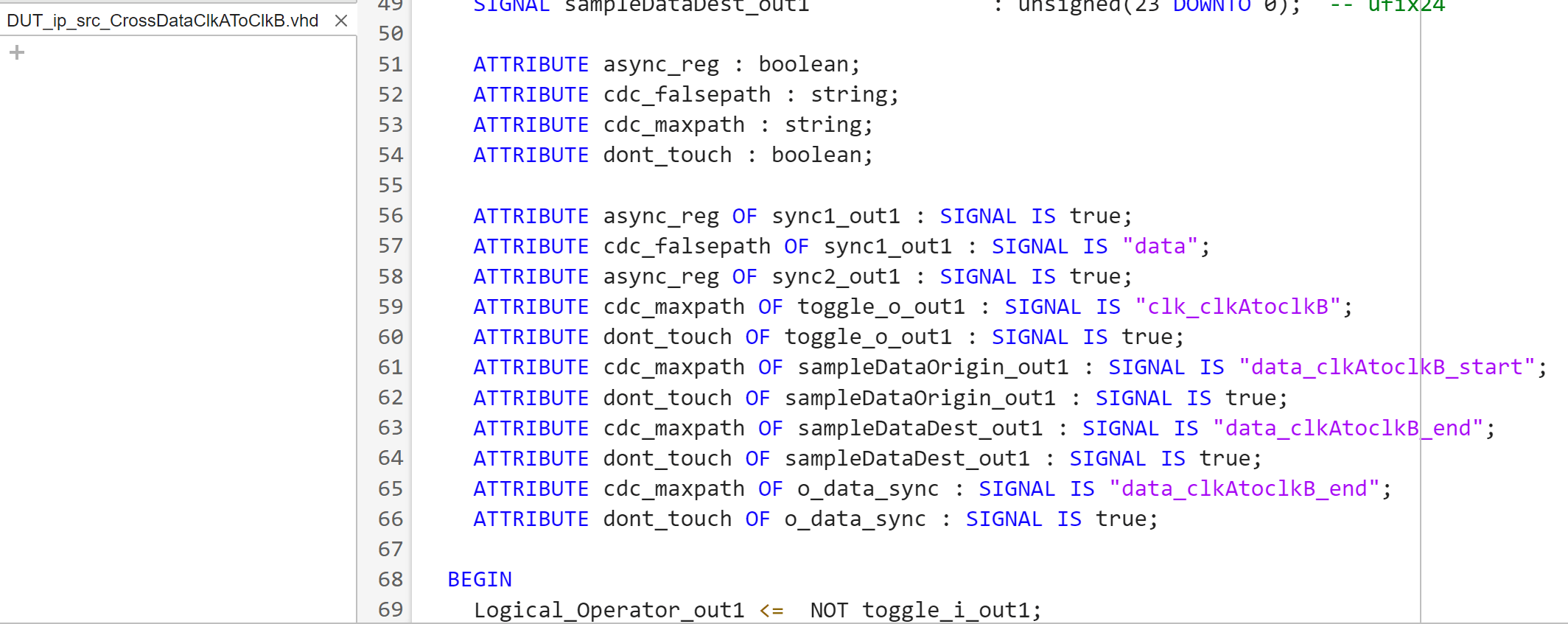 Code Generation Report showing clock domain table and register address mapping for the IP core