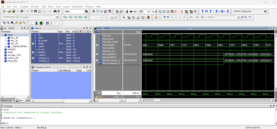Modelsim window showing cosimulation waveforms.
