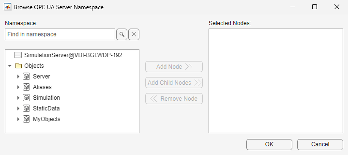 Browse and add nodes from OPC UA server namespace