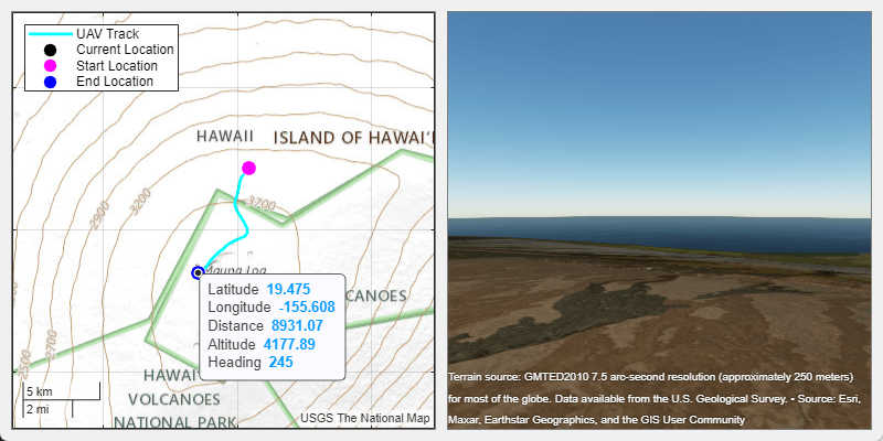 Visualize UAV Flight Path on 2-D and 3-D Maps