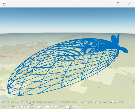 Blue mesh plotted over terrain