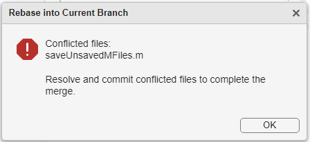 An error dialog box lists files that have conflicts.