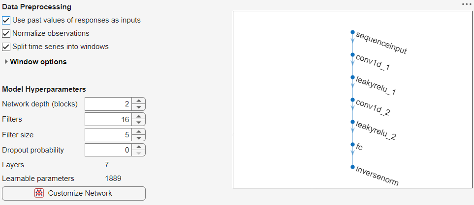 Adjusting the setrtings of the 1-D CNN.