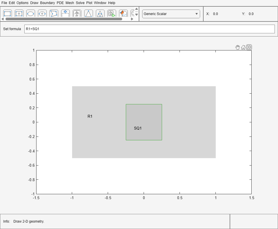Figure PDE Modeler - [Untitled] contains objects of type uimenu, uigridlayout.