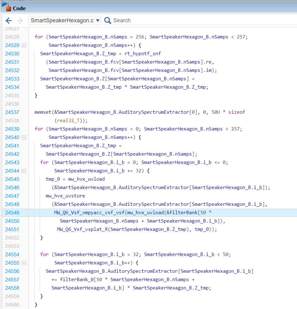 Snapshot of the generated code with HVX intrinsics