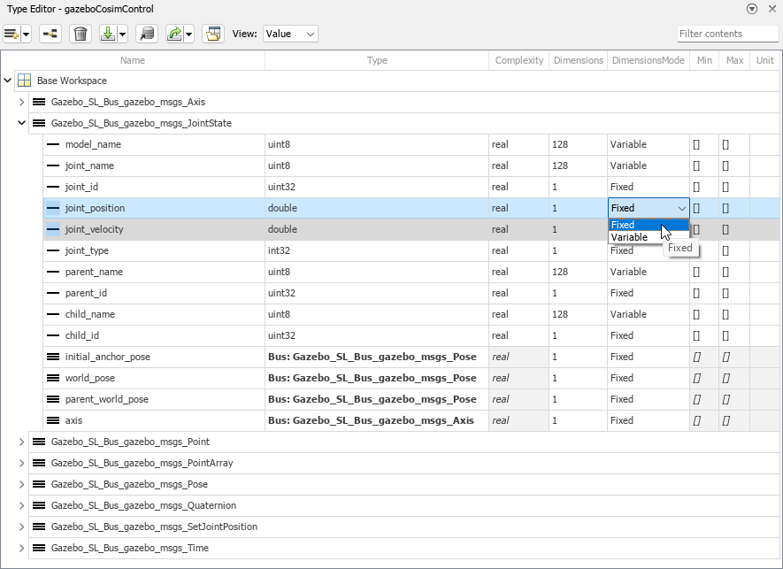 joint_position and joint_velocity selected in the Type Editor