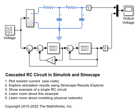 Simulink 및 Simscape의 종속 연결 RC 회로