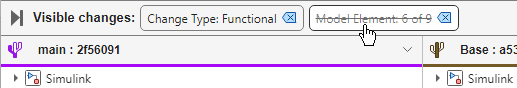 Visible changes section shows two filters. The mouse pointer points to one of the filters.