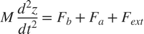 $$M \frac{d^2 z}{d t^2} = F_b + F_a + F_{ext} $$