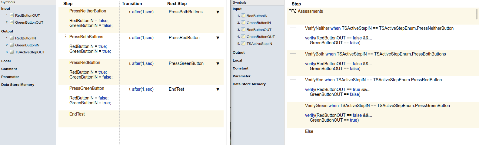 A test harness with a Test Sequence and Test Assessment block connected by a signal.